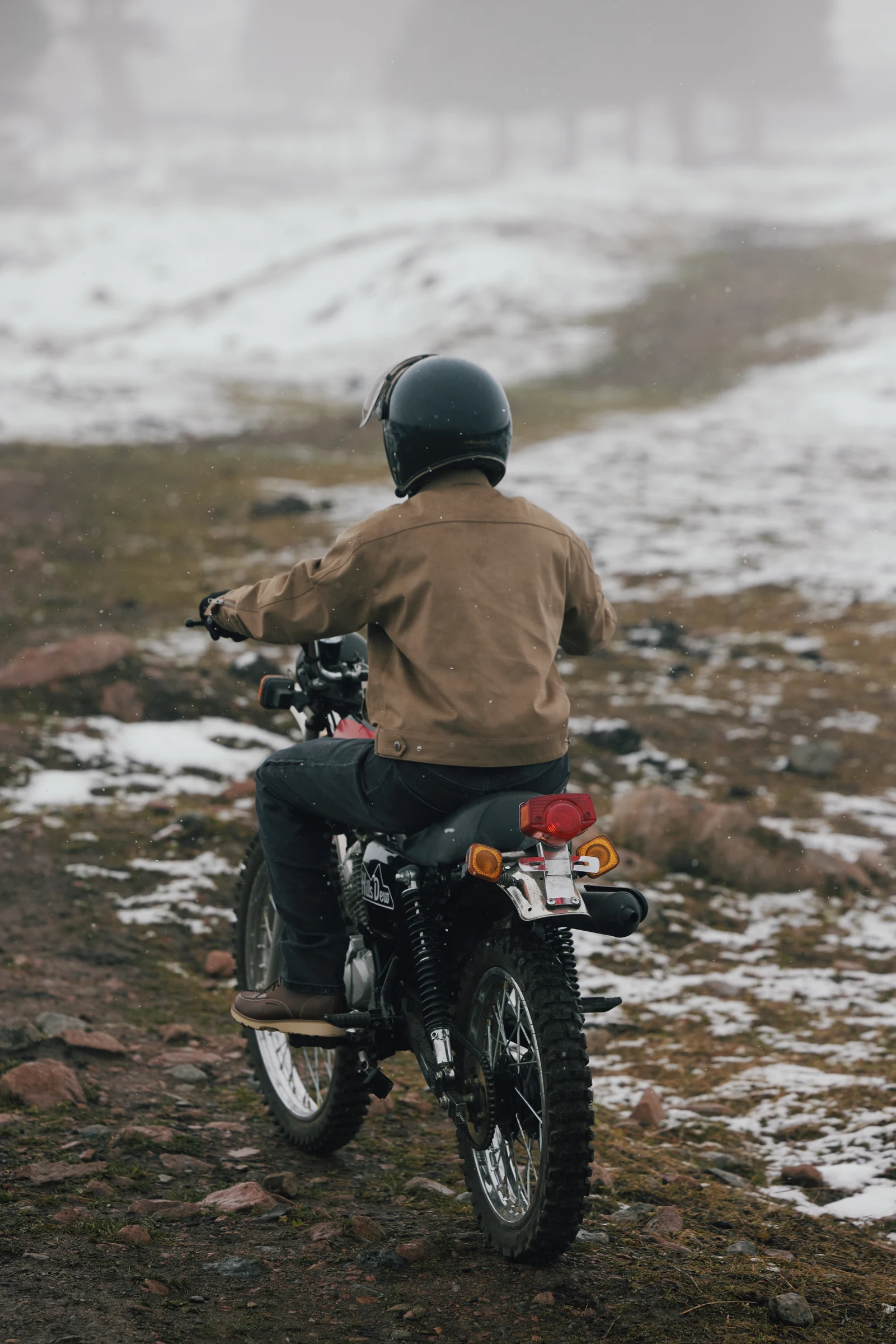HillsDew khaki jacket on a coastal motorcycle journey